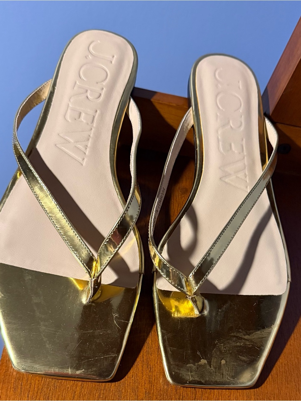 J. Crew Metallic Gold Square-Toe Thong Sandals - never worn